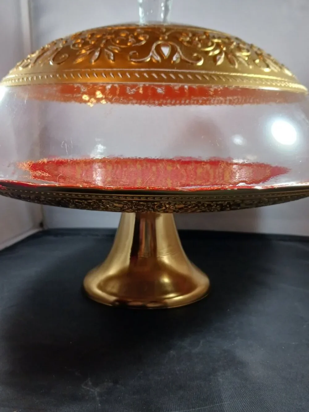 Vintage Gold Art Glass Turkish Cake Stand and Dome Glass